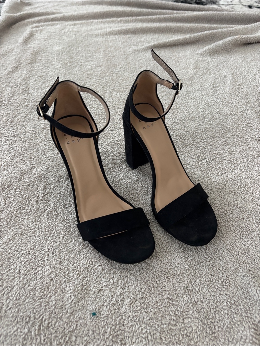a new day Black Suede Ankle-Strap Block Heel Sandals